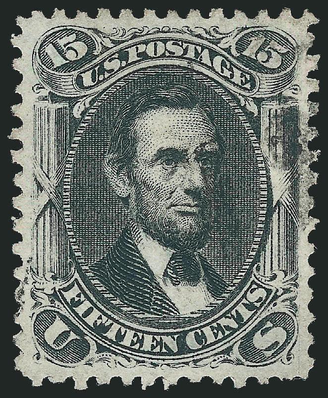 15c Black (77).> Gorgeous centering with wide and balanced margins, detailed impression, face-free cancel, Extremely Fine, scarce with such superb centering