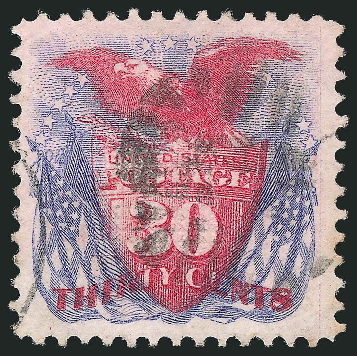 30c Ultramarine & Carmine (121).> Deep rich colors, choice centering with wide margins, unusual segmented cork cancel, Very Fine and choice, with 1970 P.F. certificate
