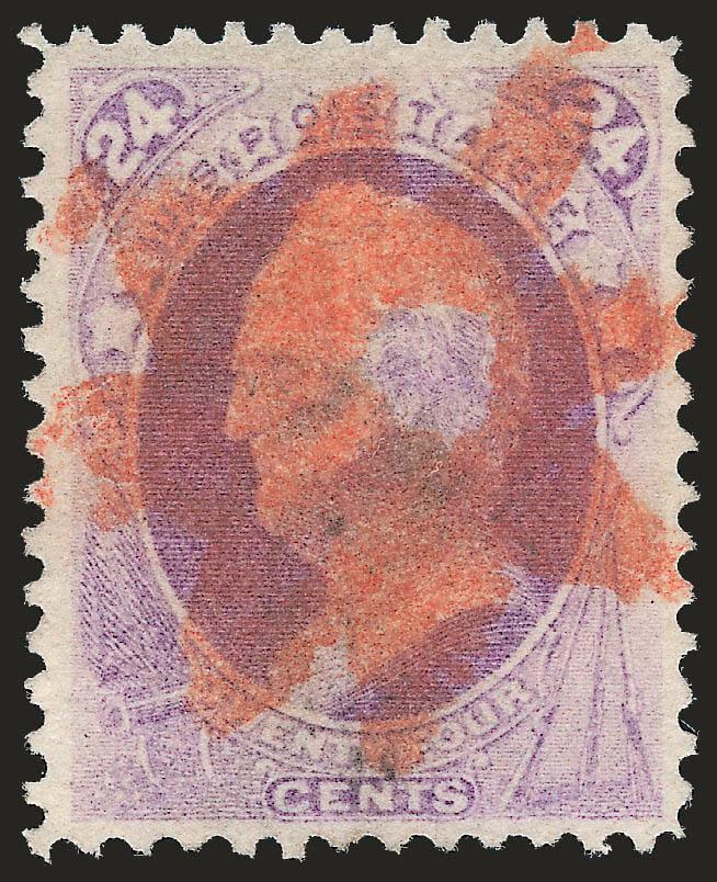24c Purple (153).> Bright color, cancelled by perfect strike of <red New York Foreign Mail Star> cancel (Ty. ST-8P1), Extremely Fine, a beautiful stamp and cancel, with 1988 P.F. certificate