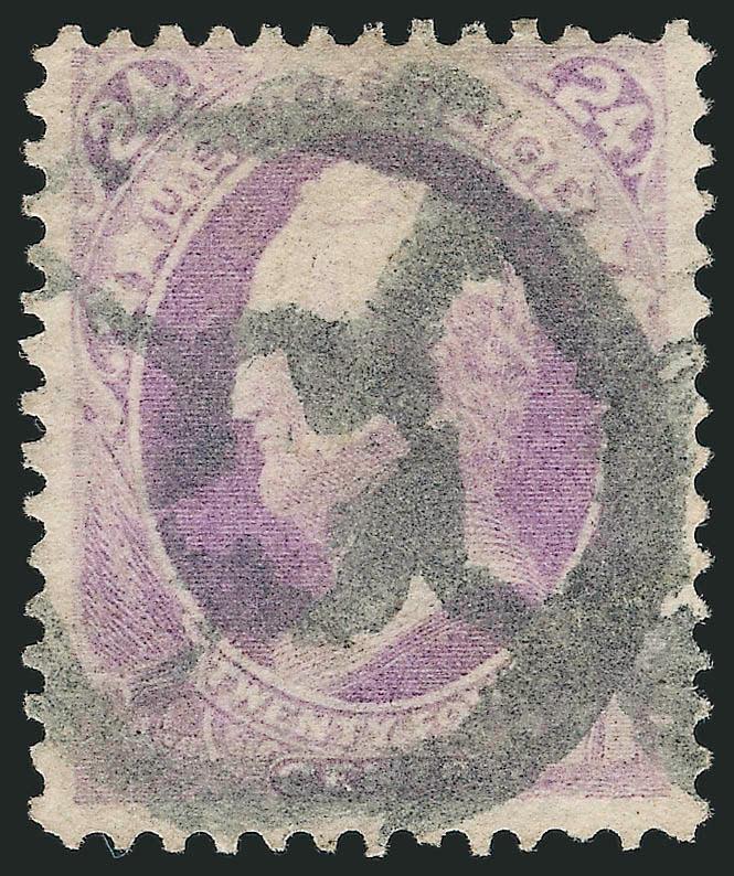 24c Purple (153).> Unusual shade, bold strike of <New York Foreign Mail Geometric> cancel (Ty. GE-S6), two perfs lightly creased at top, still Very Fine, one of the scarcer New York Foreign Mail cancels