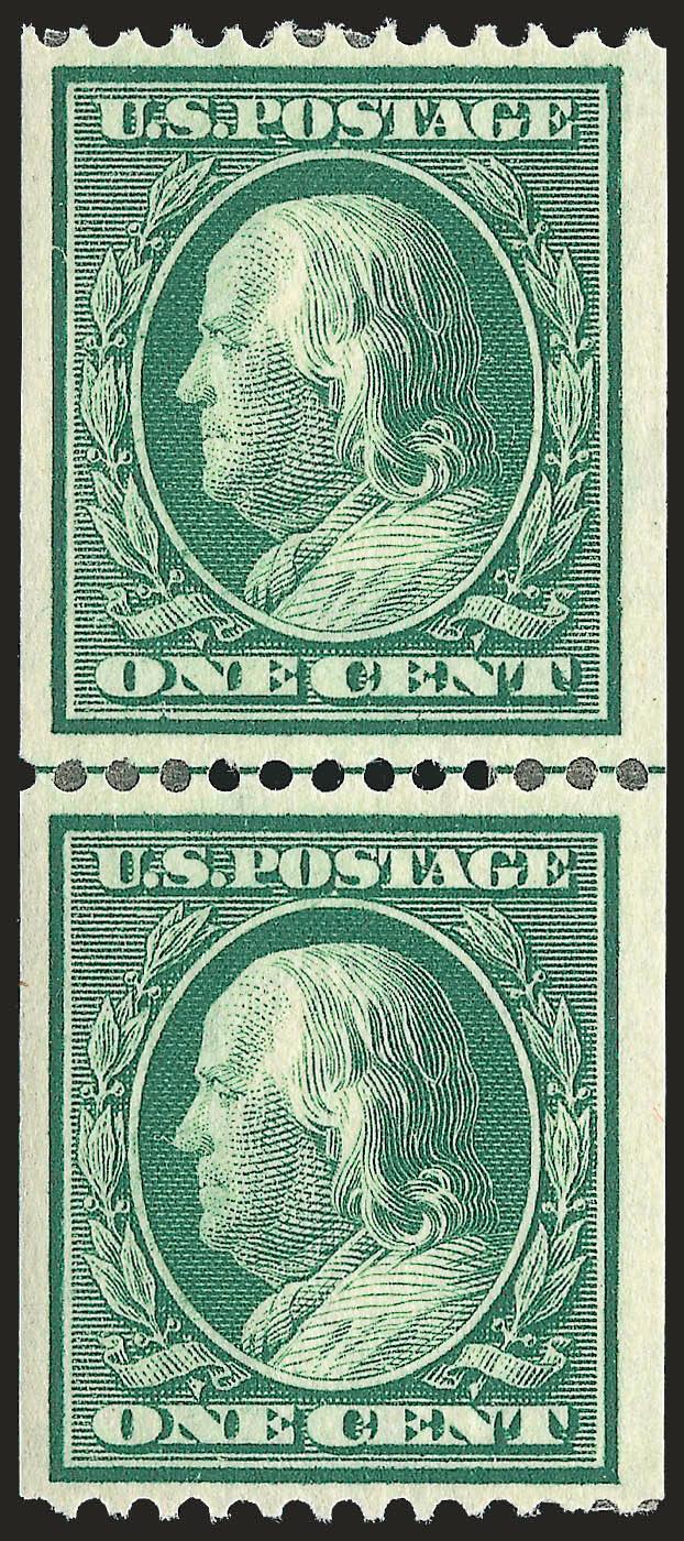 1c Green, Coil (348).> Guide line pair, h.r., choice centering, Very Fine