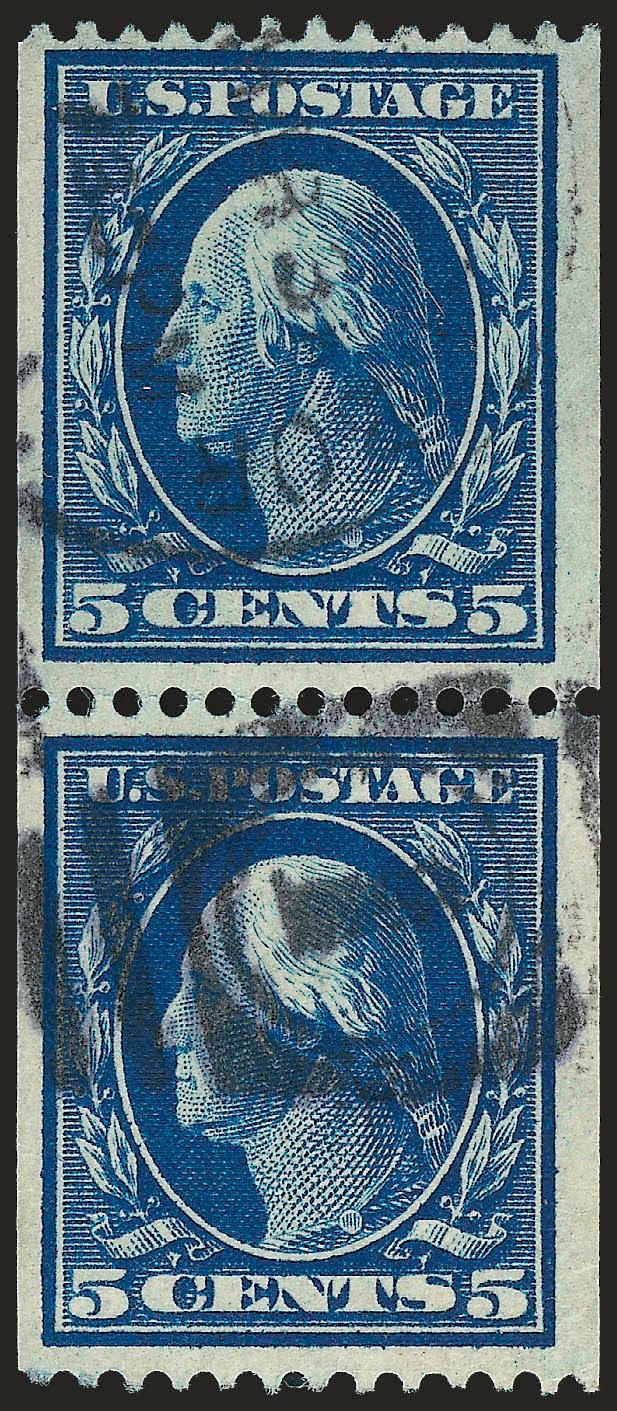 5c Blue, Coil (351).> Pair, nicely centered, duplex circular datestamp and grid cancel, Very Fine, with 2007 P.S.E. certificate