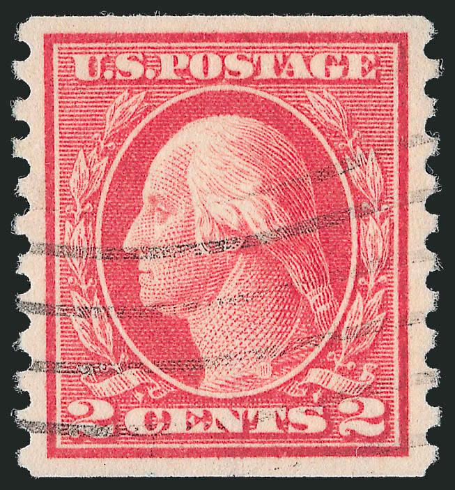 2c Carmine, Coil (444).> Almost perfectly centered, lovely pastel color, light wavy-line machine cancel, Extremely Fine Gem, with 2009 P.S.E. certificate (XF-Superb 95 SMQ $255.00)