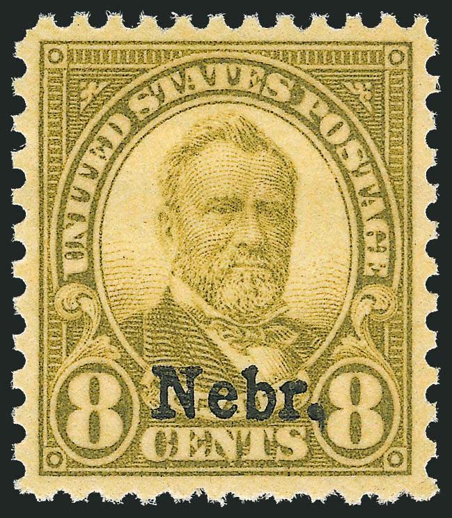 8c Nebr. Ovpt. (677).> Mint N.H., pretty shade, well-proportioned margins, Extremely Fine Gem, with 1998 P.F. and 2005 P.S.E. certificates (XF-Superb 95 SMQ $350.00)