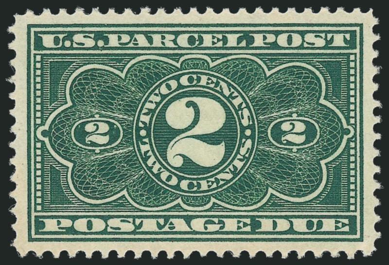 2c Dark Green, Parcel Post Postage Due (JQ2).> Mint N.H., perfectly centered with wide balanced margins, crisp detailed impression, Extremely Fine Gem, with 2006 P.S.E. certificate (XF-Superb 95 SMQ
$960.00)