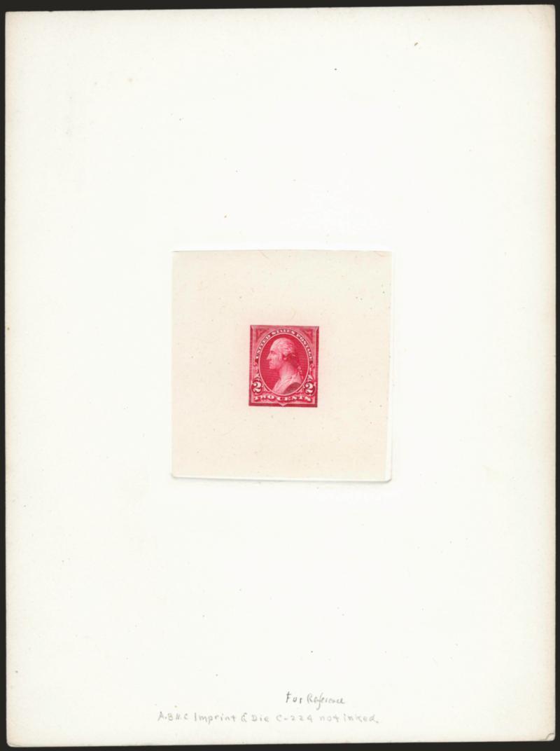 2c Light Red, Dark Red, Ty. I, Large Die Proofs on India (250P1).> On approximately 150 x 200mm cards with full die sinkage, distinctly different colors, fresh and Very Fine, ex Brazer, Scott Catalogue does not
list any trial colors for the 2c
