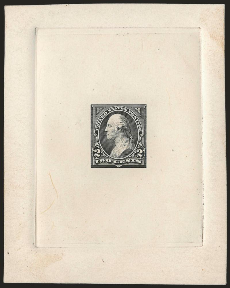 2c Dusky Gray, Ty. II, Large Die Essay on India (251-E2).> on 76 x 97mm card with full die sinkage, showing unfinished engraving in hair and outline of head, crisp impression, Very Fine, unlisted in Brazer
book