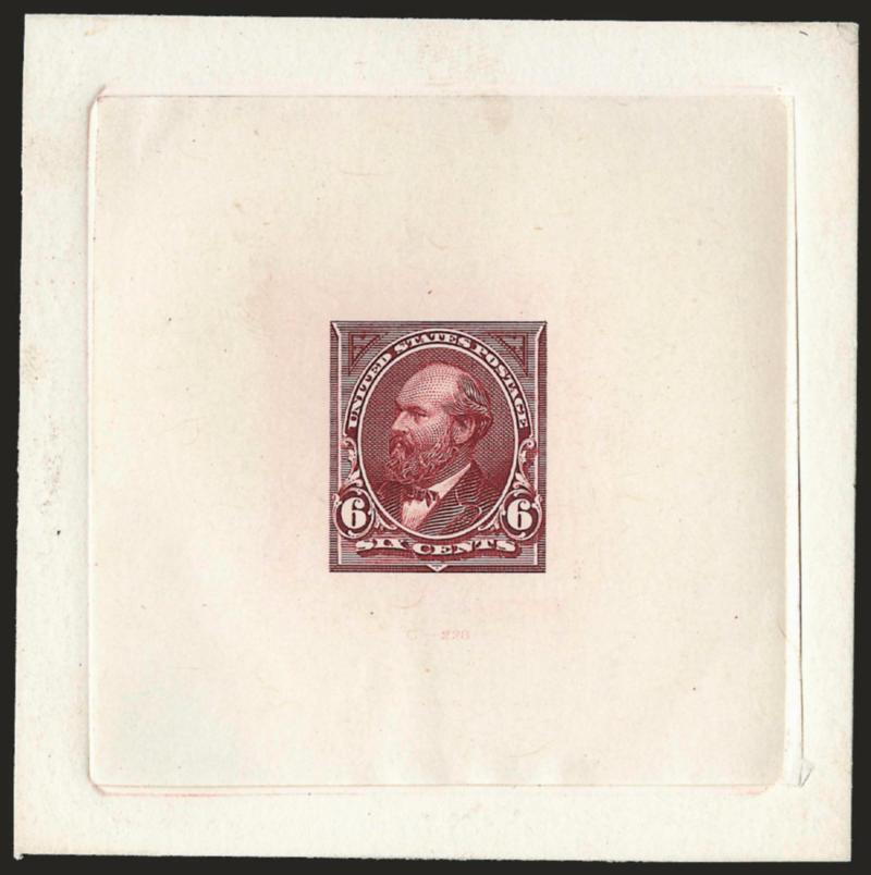 6c Lake, Large Die Proof on India (282P1).> On 73 x 74mm card with full die sinkage, bright shade which is slightly lighter than the previous lot, Very Fine and choice, ex Brazer