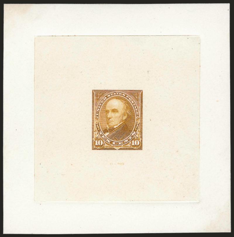 10c Brown Ochre, Ty. II, Large Die Trial Color Proof on India (283TC1).> On 84 x 85mm card with full die sinkage, bright color, fresh and Very Fine, this shade is unlisted in Scott, Scott Retail as listed
shade