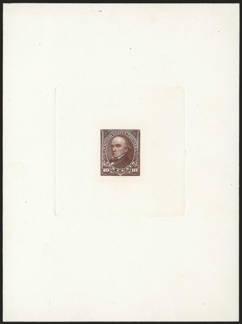 10c Sepia, Ty. II, Large Die Trial Color Proof Printed Directly on Card (283TC1 var).> On 113 x 152mm card with full die sinkage, deep rich color, Very Fine and choice, probably from B.E.P. submission of April
27, 1898, Scott Retail as on India