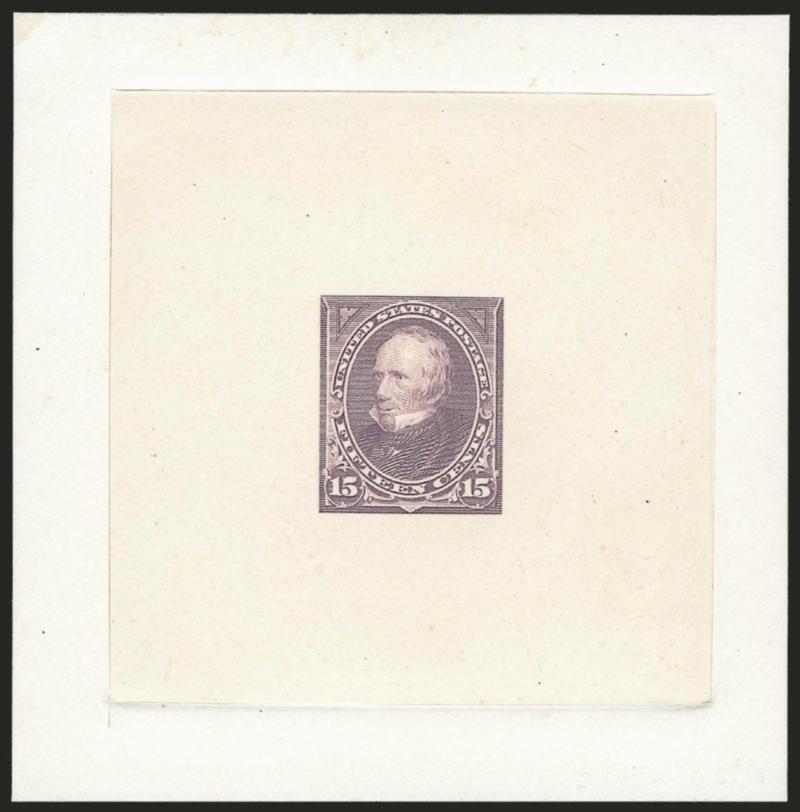 15c Red Violet, Large Die Trial Color Proof on India (284TC1).> On 79 x 80mm card with full die sinkage, radiant color, albino impression of American die no. and imprint, Very Fine and choice, very rare, this is
the only trial color currently listed
