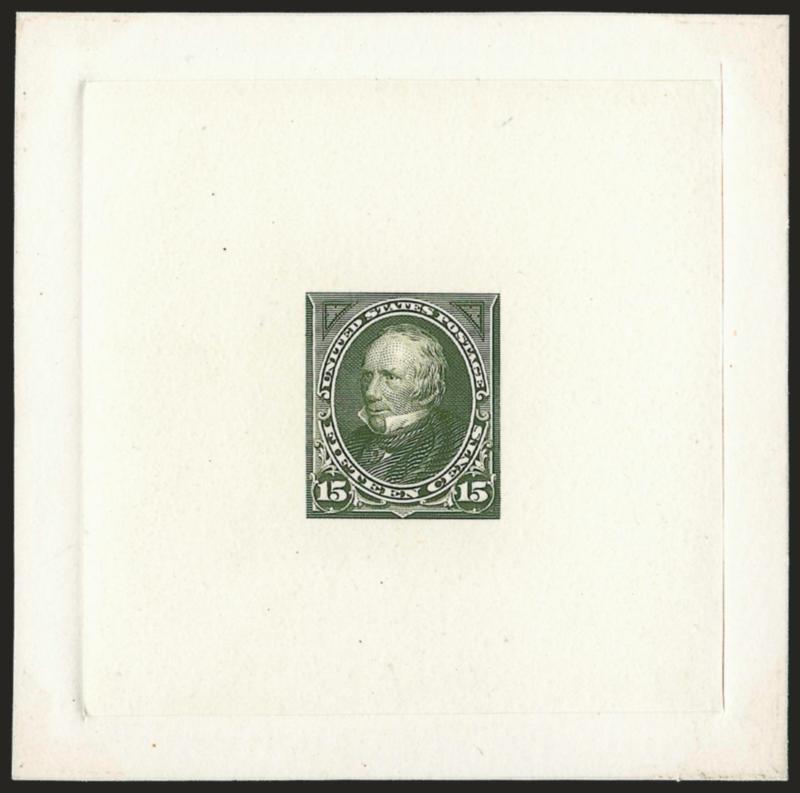 15c Olive Green, Ty. II, Large Die Proof on India (284P1).> On 75 x 75mm card with full die sinkage, slightly darker shade than the issued color but not enough so that we would call this a trial color, Very Fine
and choice