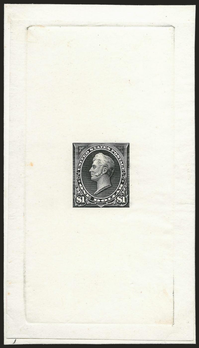 $1.00 Black, Large Die Essay on India (261-E6).> On 65 x 114mm card with full die sinkage, similar to previous lot but with design more deeply engraved, few trivial toned spots, Very Fine, a scarce essay, ex
Earl of Crawford