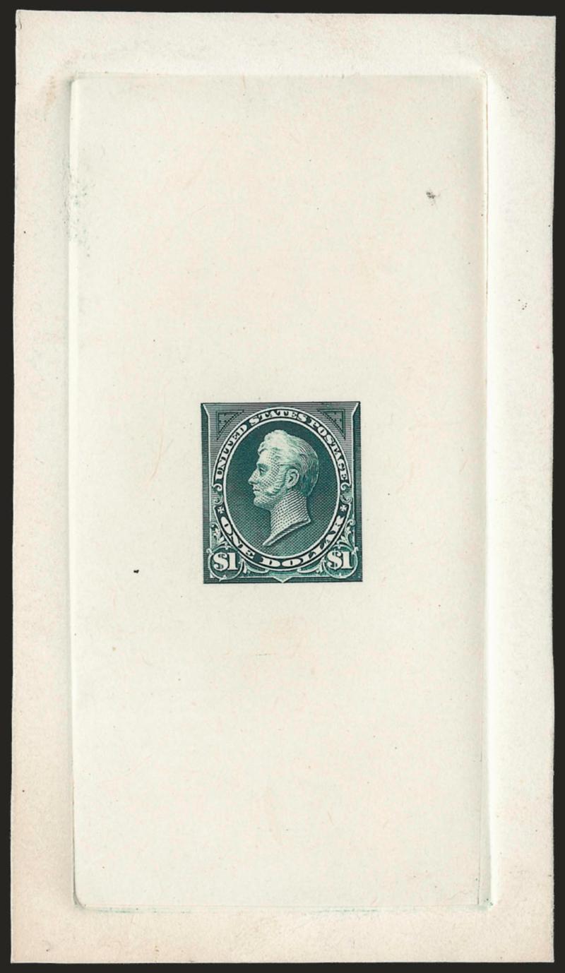$1.00 Blue Green, Large Die Essay on India (261-E6).> On 65 x 114mm card with full die sinkage, rich color, fresh and Very Fine, a beautiful and scarce essay