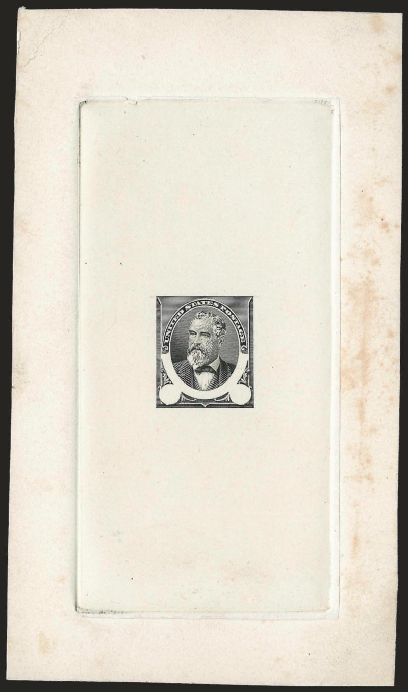 ($1.00) Black, Large Die Essay on India of Unadopted Design (261-E7).> On 76 x 132mm card with full die sinkage, depicting Senator James B. Beck, without value tablet and without corner triangles, some toning on
card only<><>^VERY FINE. A RARE AND