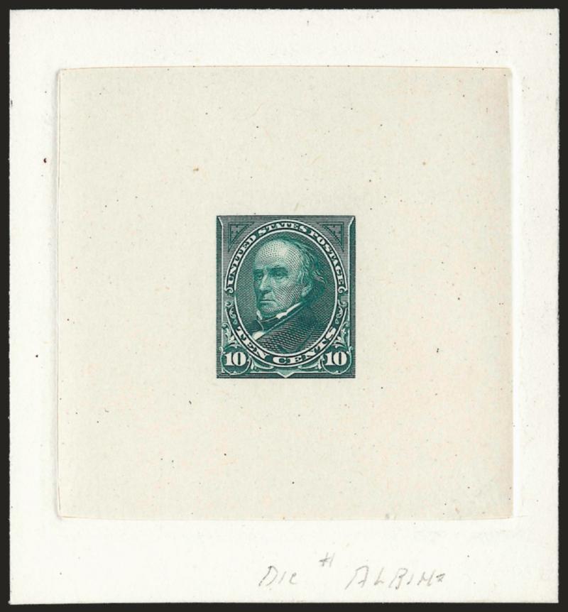 1894-98 Bureau Issue Large Die Proofs Balance.> Nine, incl. Nos. 258P1, 256P1 with ms. <<O.K. for color>>, 259P1, 261AP1 with pencil <<O.K. to harden>>, two 262P1, all but one(stamp size) with full die sinkage
and mostly with large cards, few fla
