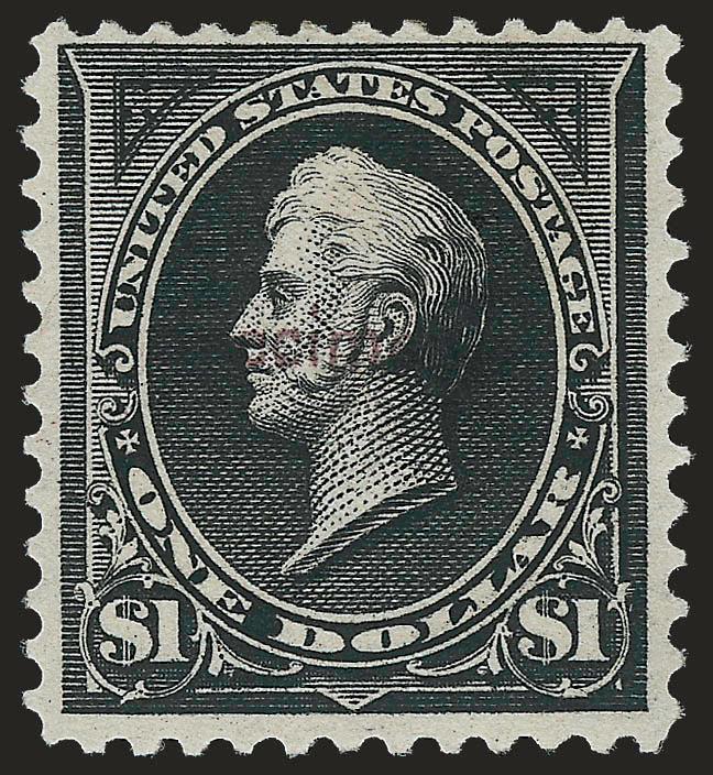 $1.00 Black, Ty. II, Specimen Ovpt. Ty. E (276AS-E).> Original gum, small h.r., clear purple Specimen at center, Very Fine and choice, this is the rarest of the set to obtain, with 2000 P.F.
certificate