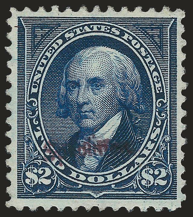 $2.00 Dark Blue, Double Specimen Ovpt. Ty. E (277S-E var).> Clear doubling of the overprint, original gum, rich color, well-balanced margins, Very Fine and choice, an exceedingly rare double Specimen overprint,
with 1987 P.F. certificate, unliste
