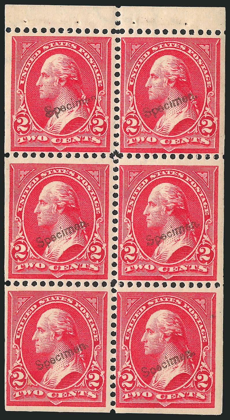 2c Red, Horizontal Wmk., Specimen Ovpt. Ty. E (279BjS-E).> Position A, original gum, top stamps lightly hinged, other four Mint N.H., bright color, Very Fine