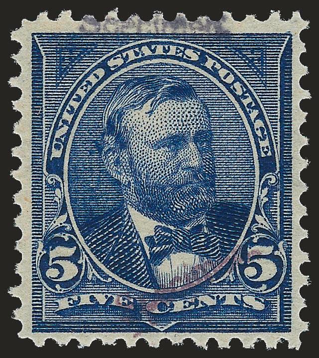 5c Dark Blue, Double Specimen Ovpt. Ty. E (281S-E var).> Showing one overprint diagonal at bottom and clear second horizontal overprint at top, original gum, slight adherence on back of Postage Due almost looks
like an offset, Very Fine, very rare,