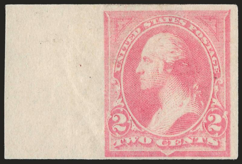 2c Pink, Ty. I, Imperforate (248 var).> Original gum, small h.r., huge margins to clear incl. sheet margin at left, brilliant color, light natural gum wrinkles, small thin spot, Very Fine appearance, extremely
rare, with 1978 P.F. certificate, unlist