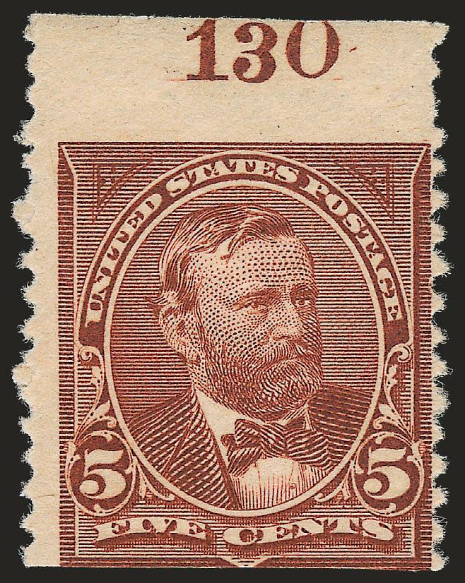 5c Chocolate, Imperforate Horizontally (255c var).> Original gum, with <plate no. 130> at top, rich color, Very Fine, a scarce single which is imperforate horizontally, especially desirable with the plate no.,
with 1977 P.F. certificate, Scott Retail