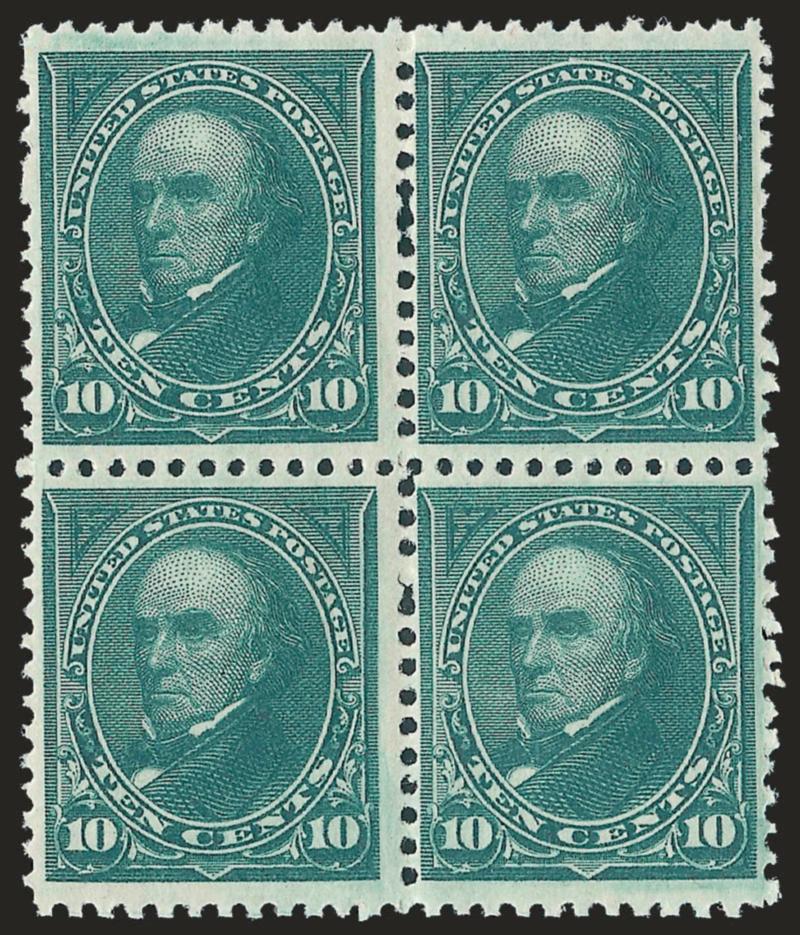 10c Dark Green (258).> Mint N.H. block of four, pretty shade on crisp paper, small perf flaw between top stamps, Fine-Very Fine, Scott Retail as Mint N.H. singles