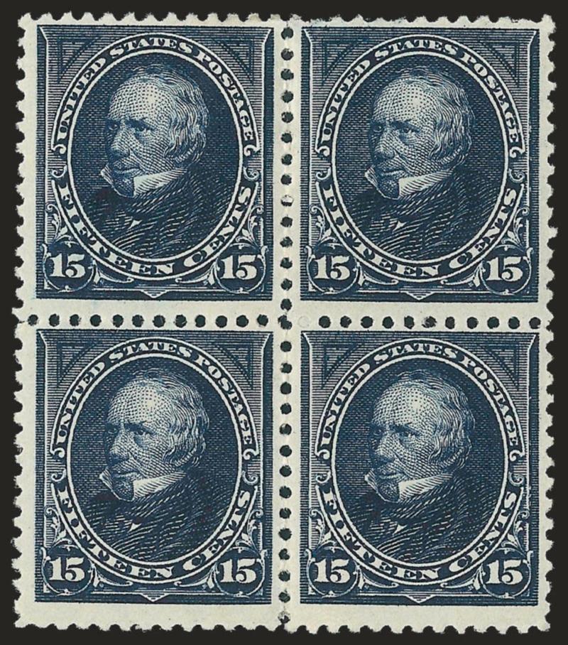 15c Dark Blue (259).> Block of four, original gum, h.r., deep rich color and proof-like impression on bright paper, few expertly reattached perfs, Fine-Very Fine