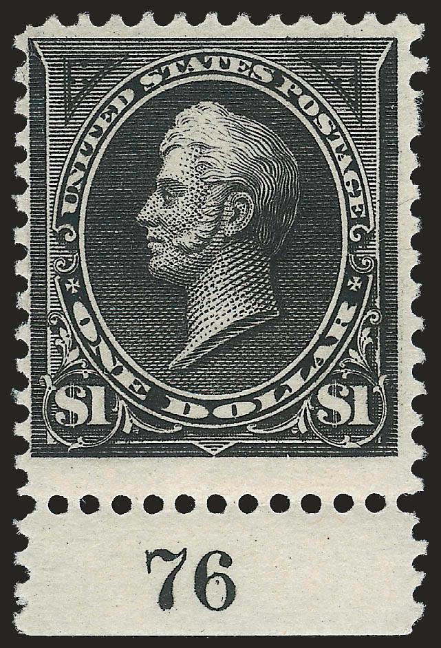 $1.00 Black, Ty. I (261).> Original gum, h.r., with <plate no. 76> at bottom, intense shade and impression on bright paper, fresh and Fine, plate 76 was the only one used to print this issue, no plate number
examples exist from the top of the sheet s