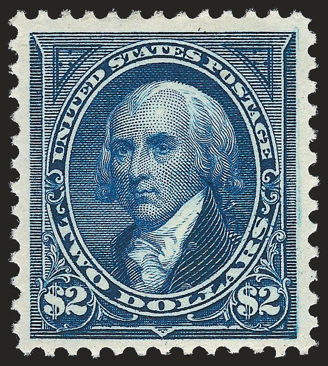 $2.00 Bright Blue (262).> Original gum, rich color on bright paper, wide margins<><>^VERY FINE ORIGINAL-GUM EXAMPLE OF THE 1894 $2.00 UNWATERMARKED BUREAU ISSUE.^<><>With copy of 1976 P.F. certificate for
block