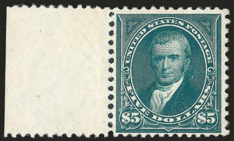 $5.00 Dark Green (263).> Unused (no gum), wide selvage at left, rich color, light natural paper wrinkles, Fine