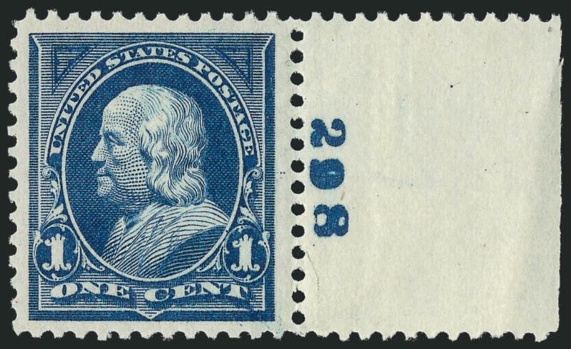 1c Blue (264).> Mint N.H. with plate no. 208 at right, deep rich color and proof-like impression on bright paper, gorgeous centering with wide and balanced margins, Extremely Fine Gem