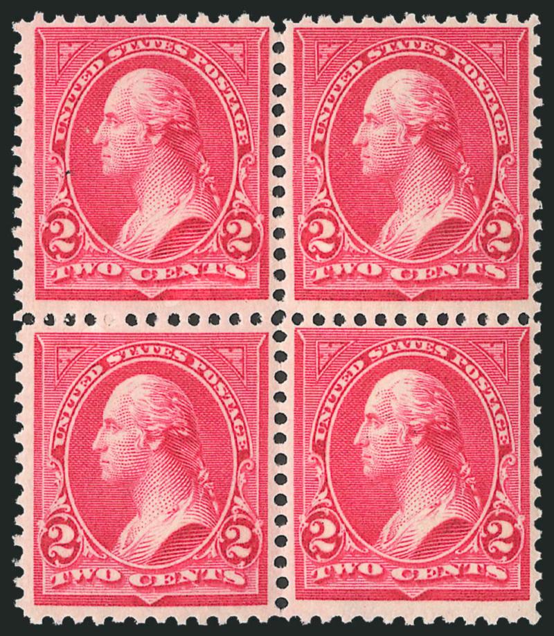 2c Carmine, Ty. II-III (266-267).> Mint N.H. block of four, right stamps Ty. III, brilliant color on bright paper, Very Fine and choice, scarce multiple, Scott Retail as two pairs