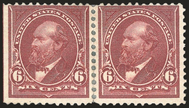 6c Dull Brown, USIR Watermark (271a).> Horizontal pair, right stamp with clear I of watermark, original gum, h.r. with few perf separations sensibly reinforced, natural s.e. at left showing guide line, pretty
shade<><>^FINE. A RARE ORIGINAL-GUM E