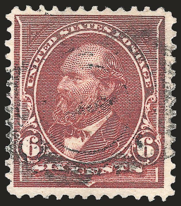 6c Dull Brown, USIR Watermark (271a).> Clear R of watermark, bright color, unobtrusive strike of duplex cancel, tiny thin speck<><>^VERY FINE APPEARANCE. A RARE USED EXAMPLE OF THE 6-CENT 1895 USIR WATERMARK
ERROR. LESS THAN 25 IN TOTAL HAVE BE