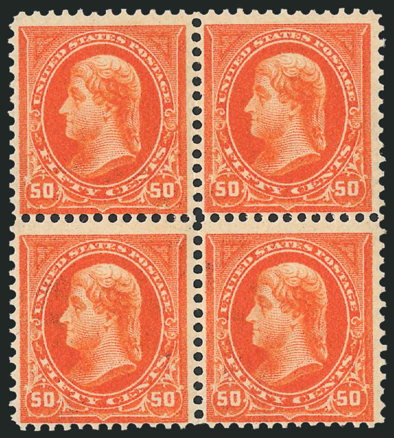 50c Orange (275).> Block of four, original gum, vibrant color, bottom right stamp pencil notation, Fine