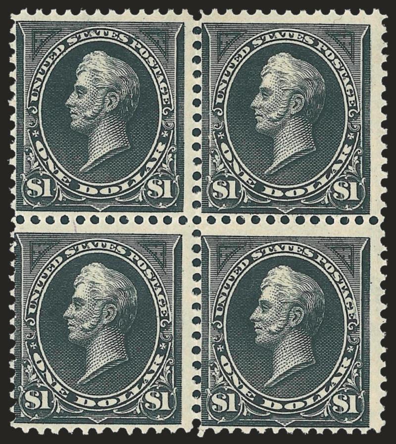 $1.00 Black, Ty. II (276A).> Block of four, original gum, lightly hinged, bright shade and detailed impression, fresh and Fine, a scarce sound block of four of the $1.00 Ty. II watermarked Bureau issue