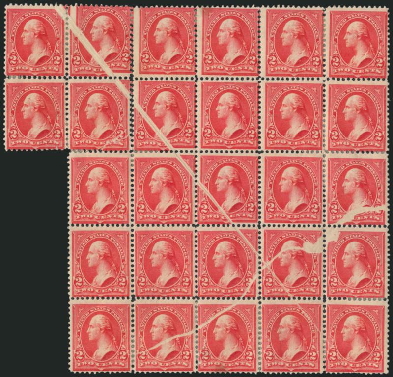 2c Red, Ty. IV (279B).> Block of 27, original gum, some h.r., <twelve stamps affected by pre-printing paperfolds> of varying intensity, few flaws to be expected incl. some perf separations, still a Fine-Very
Fine and dramatic multiple