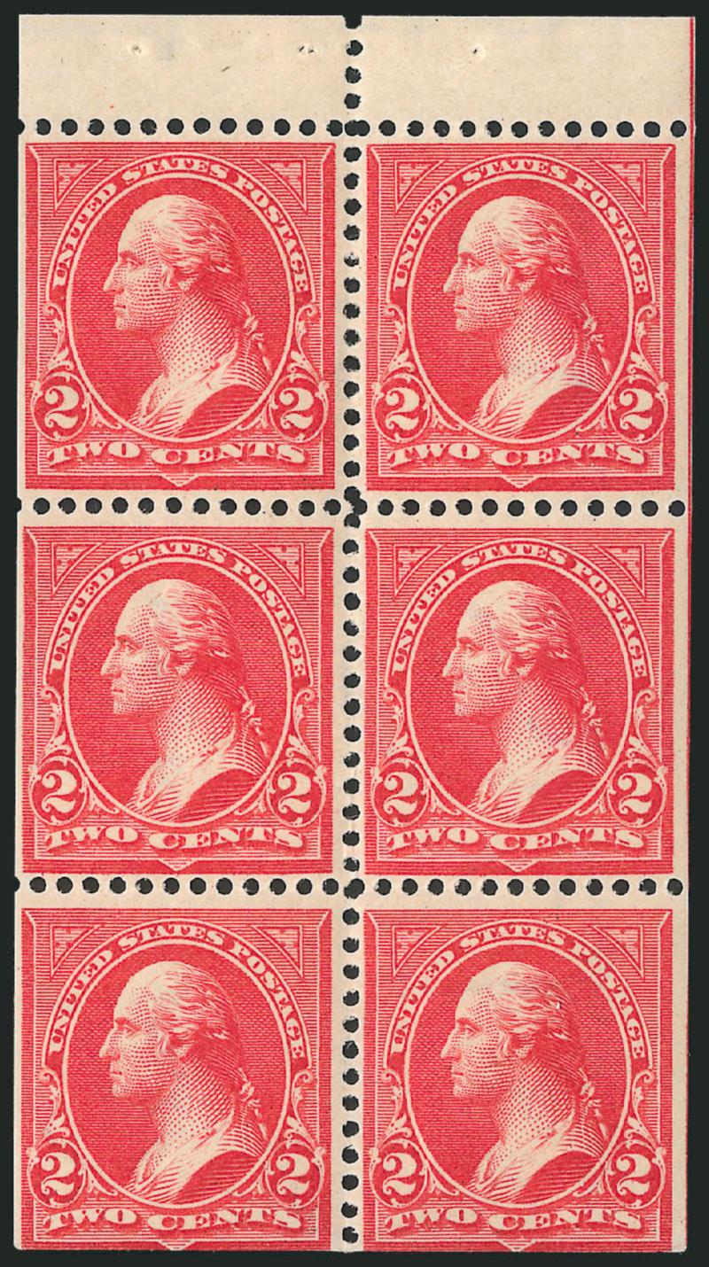 2c Orange Red, Ty. IV, Booklet Pane of Six, Vertical Wmk. (279Bk).> Position H, original gum, h.r. at top left and bottom right, radiant color, Fine-Very Fine