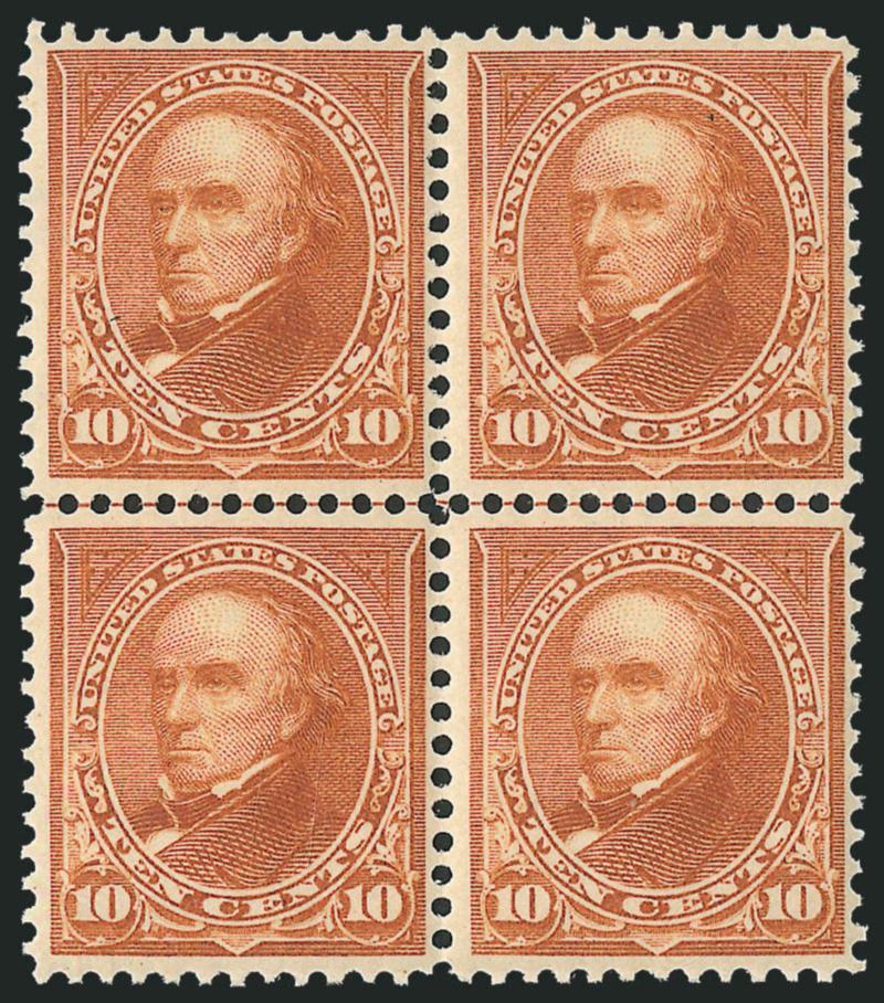 10c Orange Brown, Ty. II (283).> Mint N.H. block of four, horizontal guideline, bright color, fresh and Fine-Very Fine, Scott Retail as Mint N.H. singles
