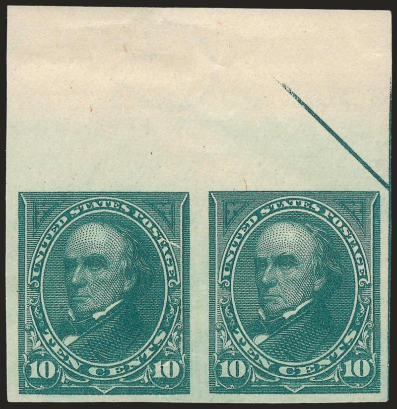 1c-10c 1895 Issue, Imperforate (264a, 271a, 273a).> Horizontal pairs with <selvage at top with part arrows at right,> original gum, 6c and 10c left stamps h.r., radiant colors, 6c natural paper wrinkle in sheet
margin only, Very Fine and choice posit