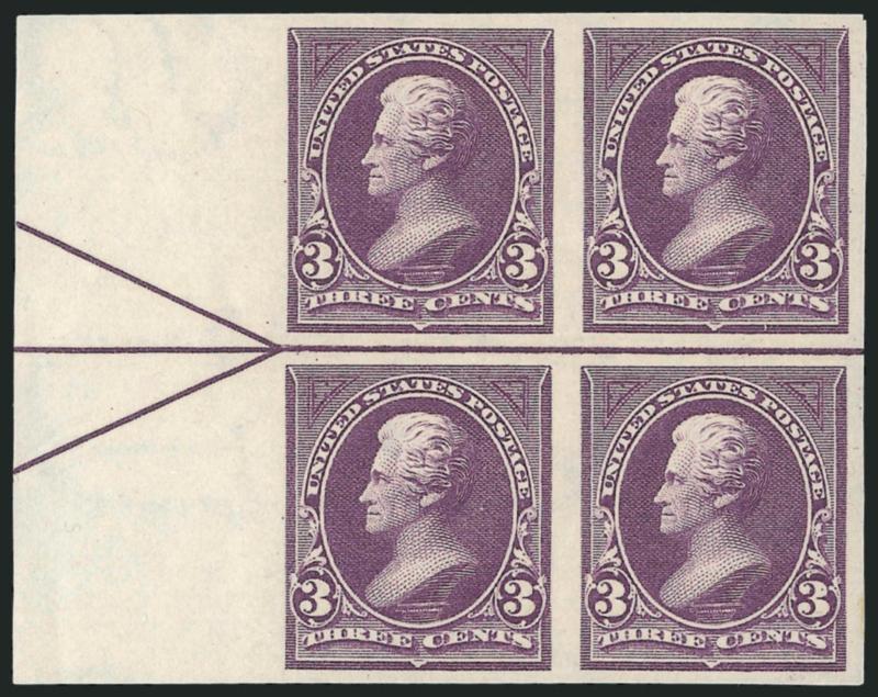 3c Purple, Imperforate (268a).> Left arrow block of four, large margins all around, rich color, original gum, Very Fine and choice, a wonderful position block, Scott Retail with no premium for the arrow
position