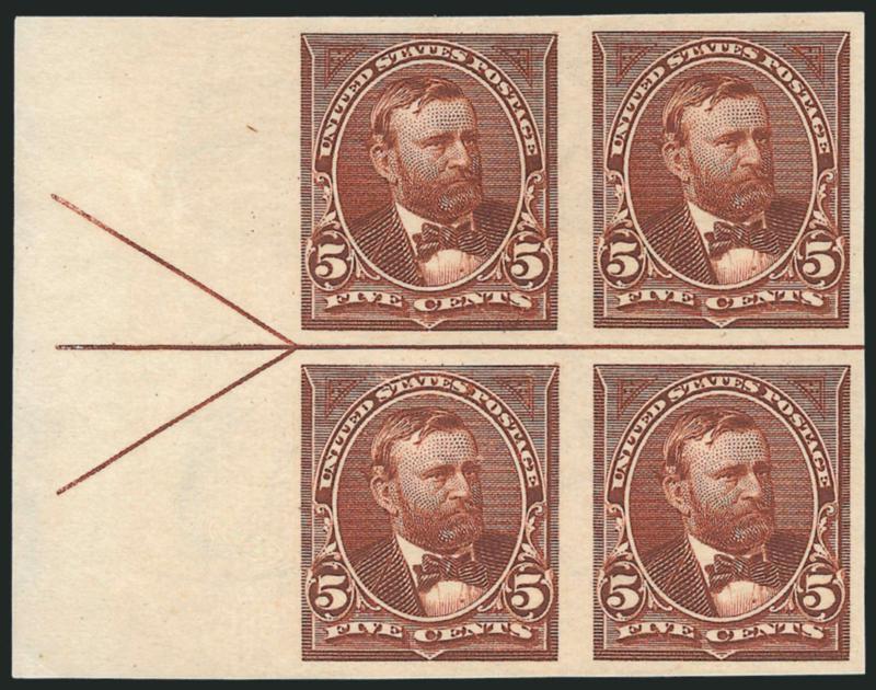 5c Chocolate, Imperforate (270a).> Left arrow block of four, large margins, rich color, original gum, Very Fine and choice, Scott Retail with no premium for the arrow position