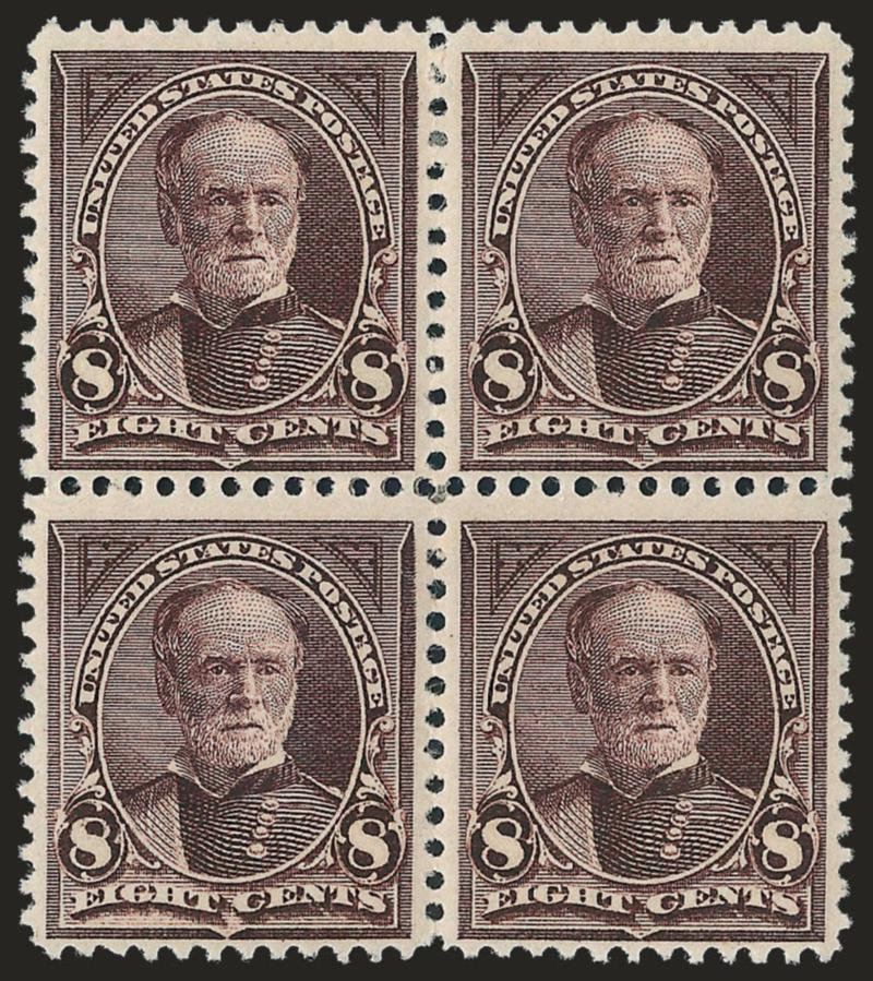 1c-8c 1894 Bureau Issue (246-248, 250-255, 257).> Blocks of four except first is block of six, 3c unused (no gum), others original gum, incl. extra shade of No. 250, few small flaws, overall fresh and Fine-Very
Fine