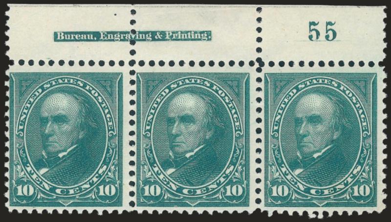 1c-10c 1895 Bureau Issue (264-273).> Imprint and plate no. strips of three, original gum, overall fresh and Fine-Very Fine