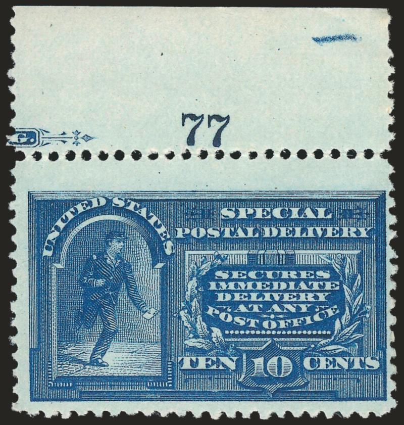 10c Blue, Special Delivery (E4).> Plate no. 77 at top, original gum, lightly hinged, deep rich color, fresh and Fine