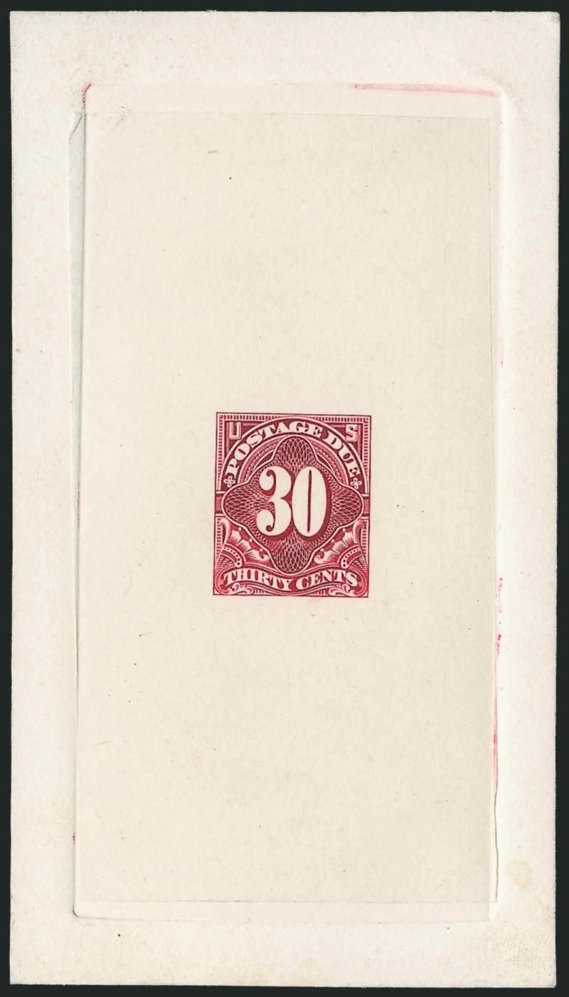 30c Claret, Large Die Essay on India (J36-E1).> On 65 x 117mm card with full die sinkage, with numeral lacking any engraved lines, bright and fresh, Very Fine, this is the only essay for the 30c