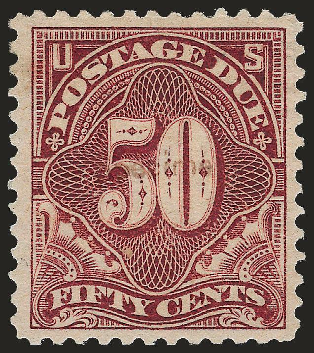 1c-50c Deep Claret, Specimen Ovpt. Ty. E (J38S-E thru J44S-E).> Original gum, h.r., 3c and 50c with glazed original gum, rich colors, Specimen vertical and reading up on all except 3c and 50c which are
horizontal at center, 5c and 30c light creas