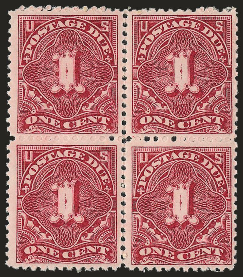 1c Deep Claret (J31).> Mint N.H. block of four, rich color on bright paper, bottom left stamp light natural gum wrinkle, Very Fine, Scott Retail as Mint N.H. singles