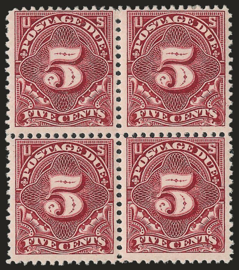 5c Deep Claret (J34).> Block of four, slightly mount-disturbed original gum, h.r., radiant color, Fine